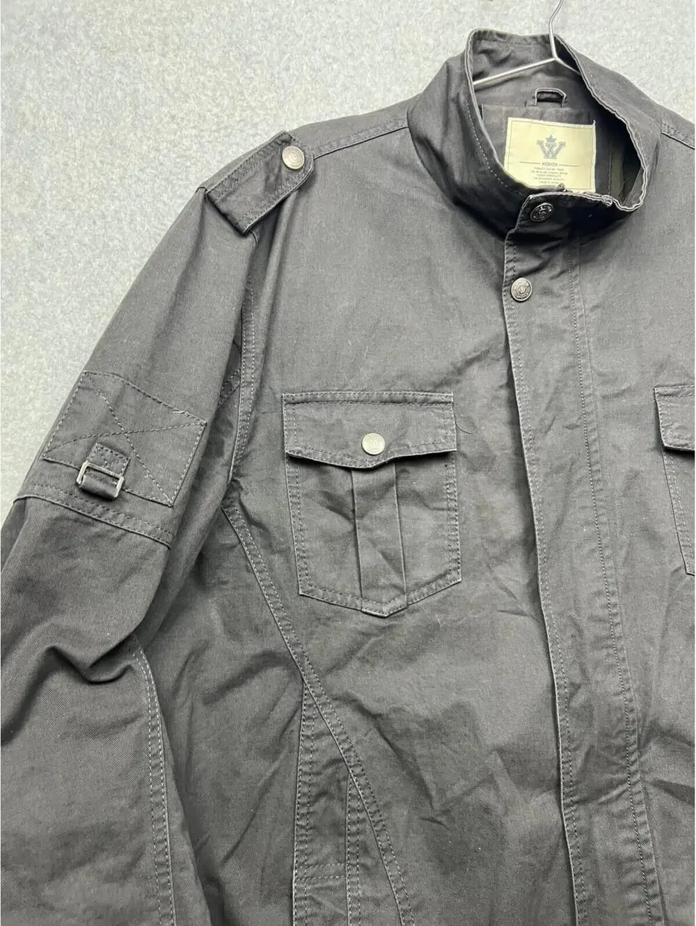 WenVen Mens Canvas Jacket Military Jacket 2X Casual Outwear Gray Cotton